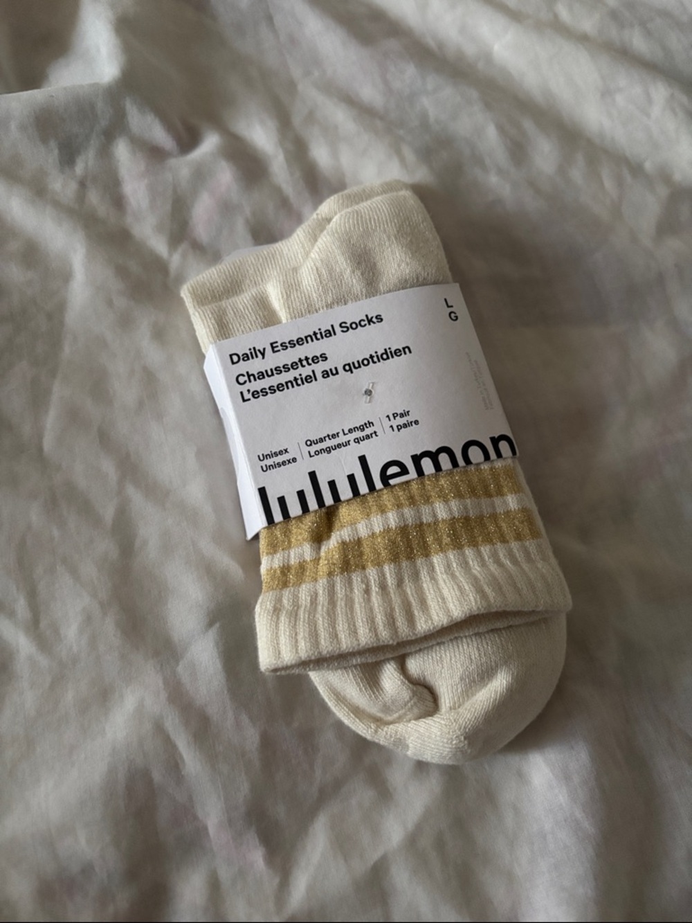 lululemon athletica Cream Crew Socks with Gold Stripes